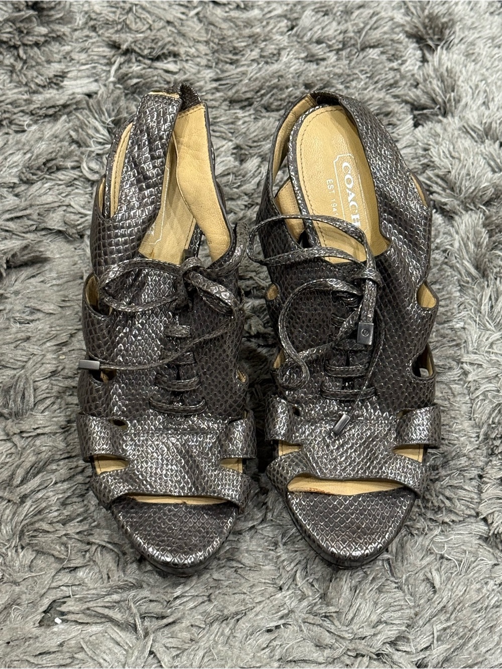 COACH Moreen Metallic Pewter Leather Pumps - Size 6.5 B